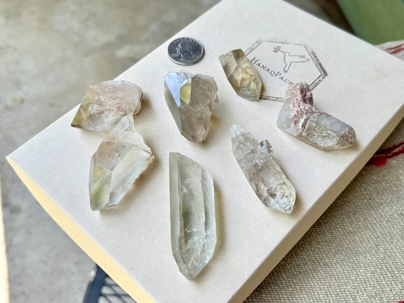 Lodolite Phantom Quartz Lot, 7 Pcs, Green Chlorite & Kaolinite Inclusions, Gouveia, Minas Gerais, Brazil R243