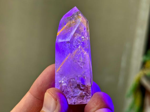Powellite Phantom Quartz, UV Reactive & Self-Standing, 48g, New Find, Channeling Formation, Polished Quartz Tower, Bahia, Brazil T447