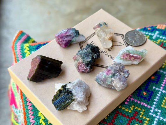 Unicorn Stone Quartz Lot, Pink & Green Tourmaline, 7 Pcs, Coronel Murta, Minas Gerais, Brazil B039