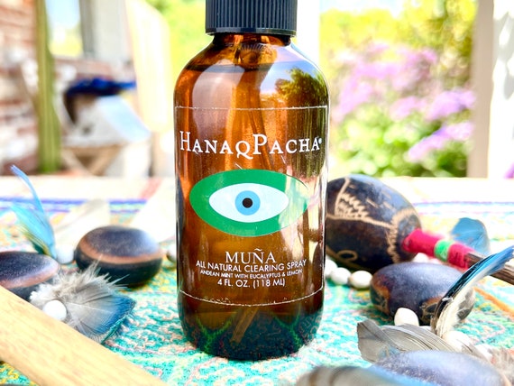 Muña Spray with Andean Mint, Eucalyptus and Lemon, 4 oz, Energy Clearing Mist for Ceremony, Breathwork & Focus