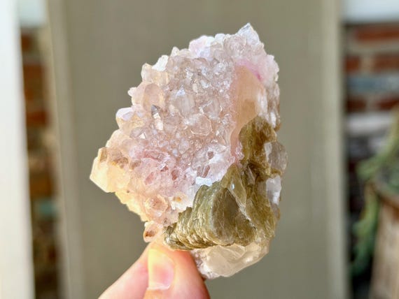 Canga Rose Quartz & Golden Lepidolite, 165g, Crystallized Rose Quartz, Taquaral, Minas Gerais, Brazil V673