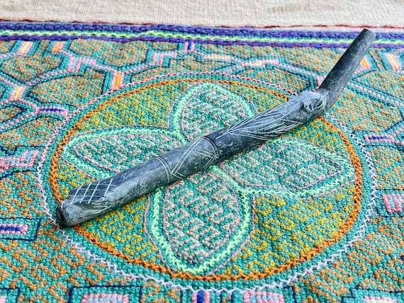 Stone Tepi Pipe, Andean Carved Stone Puma and Serpent Tepi, Shamanic Applicator Pipe Handmade in Peru