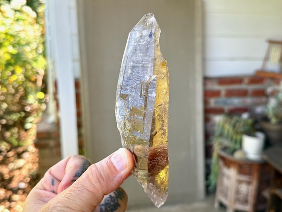 Cathedral Citrine, Double Terminated & Elongated Formation, 245g, Manifestation and Creativity, Aracuai, Minas Gerais, Brazil T626