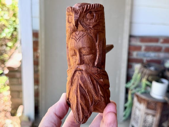 Owl Shaman Pipe, Hand Carved Wooden Tobacco Pipe for Shamanic Ceremony, Handmade in Pucallpa, Peru