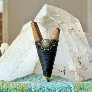 Kuripe with Silver Sheen Obsidian, Handcrafted from Tropical Hardwood, Traditional Shamanic Self-Applicator Pipe