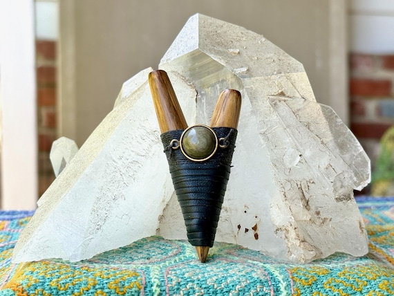 Kuripe with Silver Sheen Obsidian, Handcrafted from Tropical Hardwood, Traditional Shamanic Self-Applicator Pipe