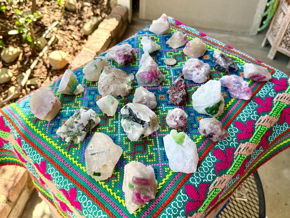 Unicorn Stone Quartz Lot, Pink & Green Tourmaline, Lepidolite, 25 pcs (2.1 Kilo), Cornel Murta, Minas Gerais, Brazil WS237