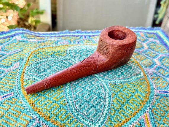 Shamanic Pipe, Hand-Carved Wooden Tobacco Pipe for Ceremony, MINOR SCRATCH & DENT, Made by Betson Macawashi in Pucallpa, Peru