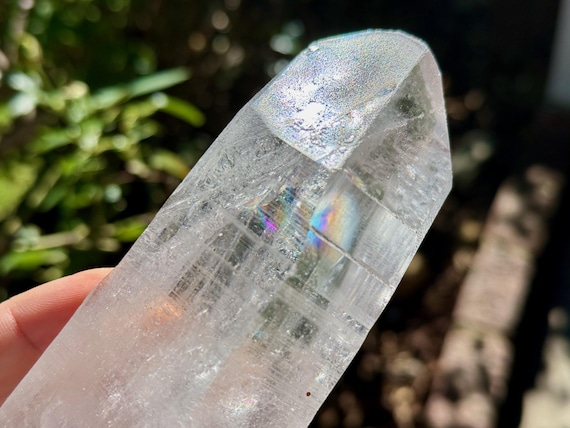 Lemurian Quartz with Rainbow, Unique Cubic Etchings, 446g, New Find, Bahia, Brazil V122