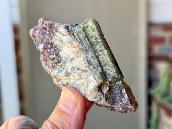 Paraiba Tourmaline, Bicolor Green & Blue on Pink Matrix, 183g, Old Find, Rio Grande Del Norte, Brazil W673