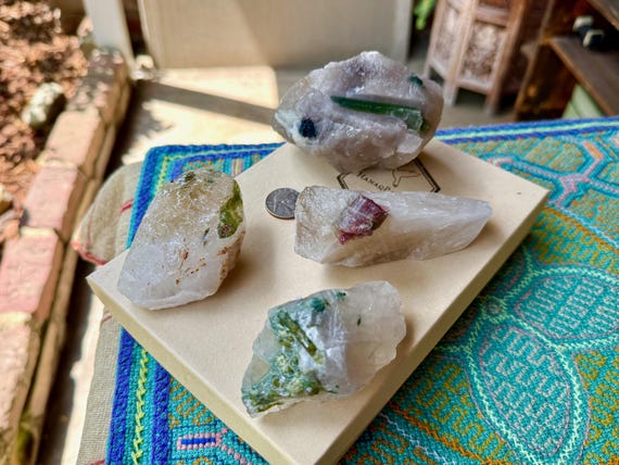 Pink & Green Tourmaline Quartz with Lepidolite, 4 Pcs (1 Kilo), Unicorn Stone Lot with Vibrant Inclusions, Minas Gerais, Brazil WS206