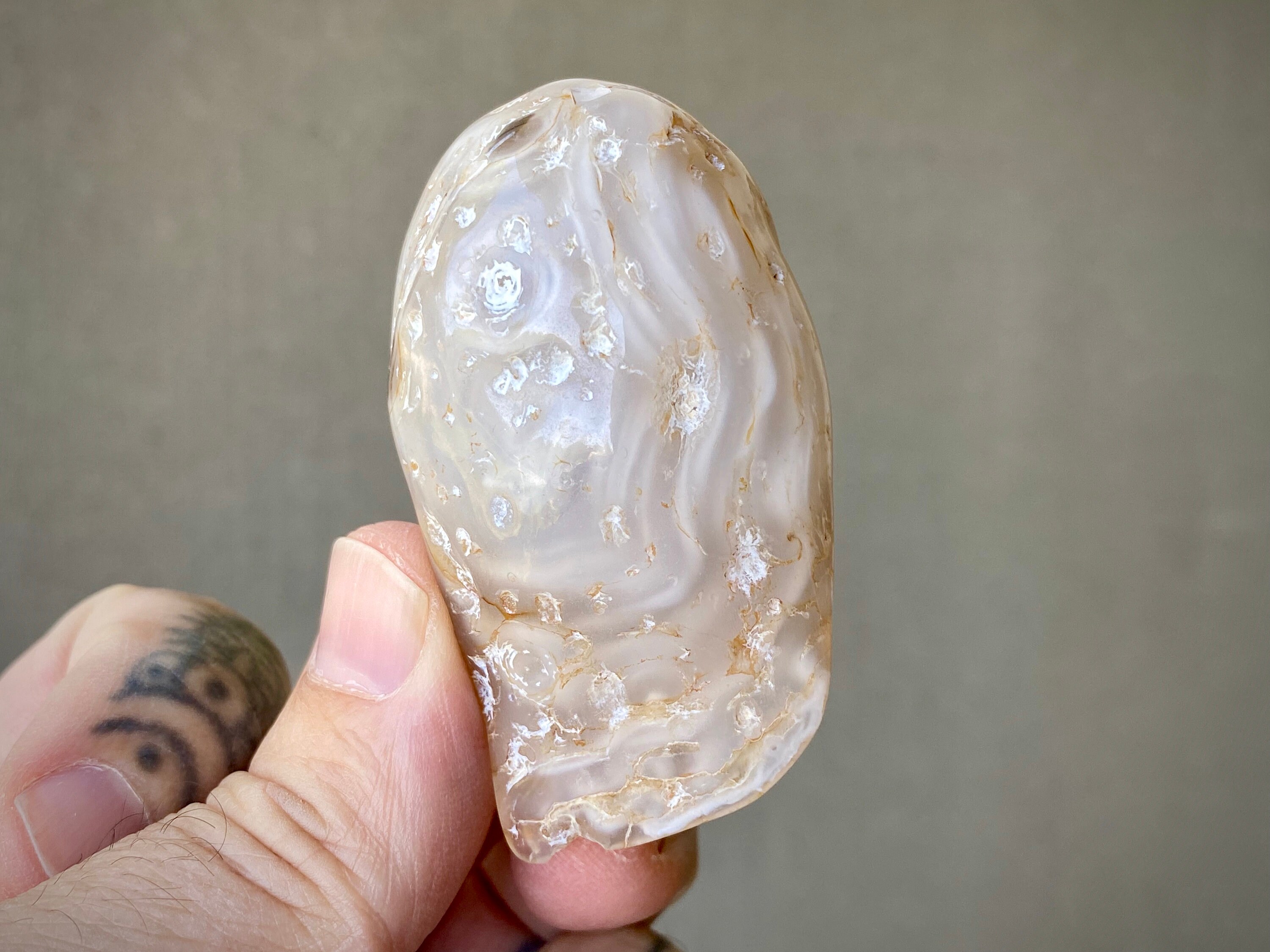 White Ocean Agate Polished Palm Stone Stability Self reliance