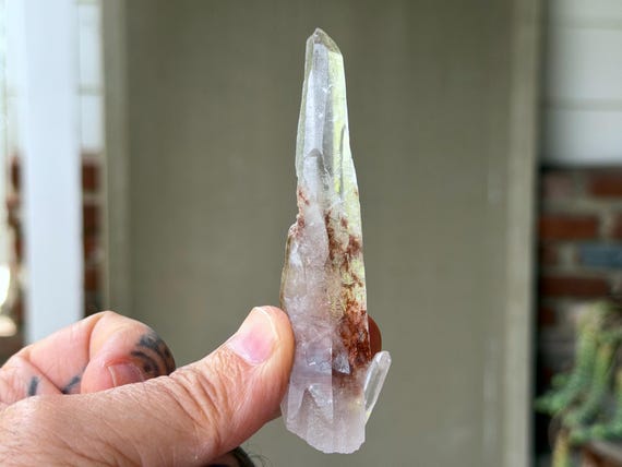 Laser Quartz, Water Clear, Black Rutile & Red Hematite, 44g, New Find, Energetic Clearing, Diamantina, Minas Gerais, Brazil A847