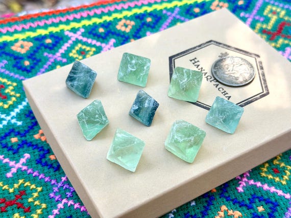 Green Fluorite Octahedron Lot, 8 pcs, Heart Chakra & Trauma Healing, China B624