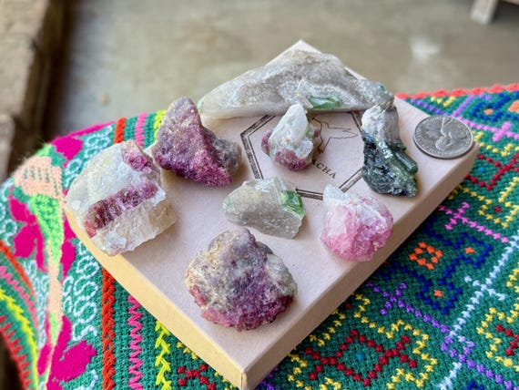 Unicorn Stone Quartz Lot, Pink & Green Tourmaline, 8 Pcs, Coronel Murta, Minas Gerais, Brazil T809