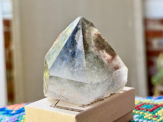 Green Chlorite Quartz, Red Hematite Inclusions, Self-Standing, 133g, Purification & Heart Healing, Corinto, Minas Gerais, Brazil W585