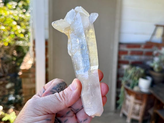 White Tipped Halloysite Quartz, Double Terminated with Penetrator, 228g, Old Find, Energy Clearing & Angelic Contact, Boyaca, Colombia A256