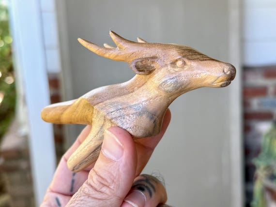 Deer Kuripe, Traditional Shamanic Applicator Pipe, Hand Carved from Solid Teak Wood, Single Block Kuripe