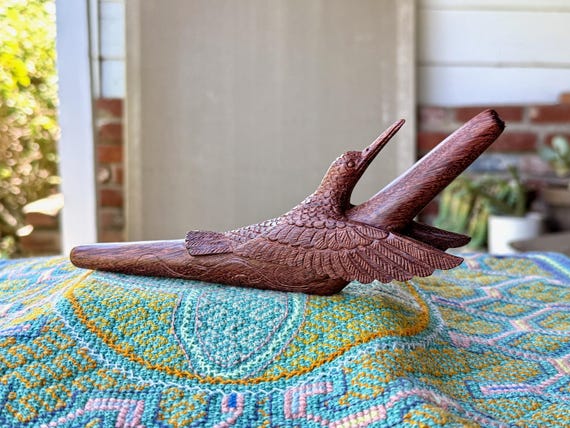 Hummingbird Tepi Pipe, Traditional Shamanic Applicator Pipe, Hand Carved from a Single Piece of Dark Tamarind Wood