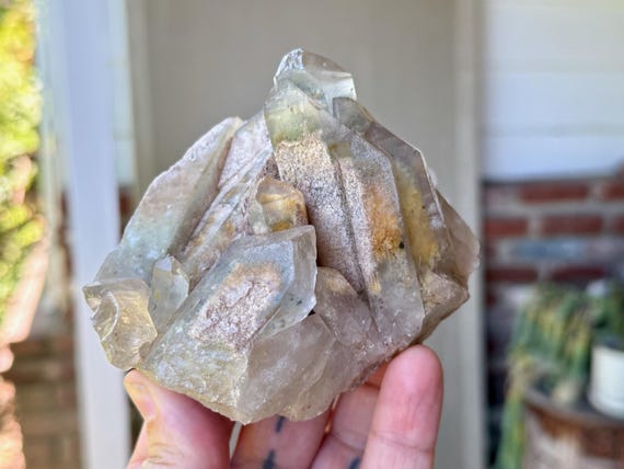 Lodolite Quartz Cluster, Self-Standing, 568g, New Find, Green Chlorite Inclusions, Corinto, Minas Gerais, Brazil W967