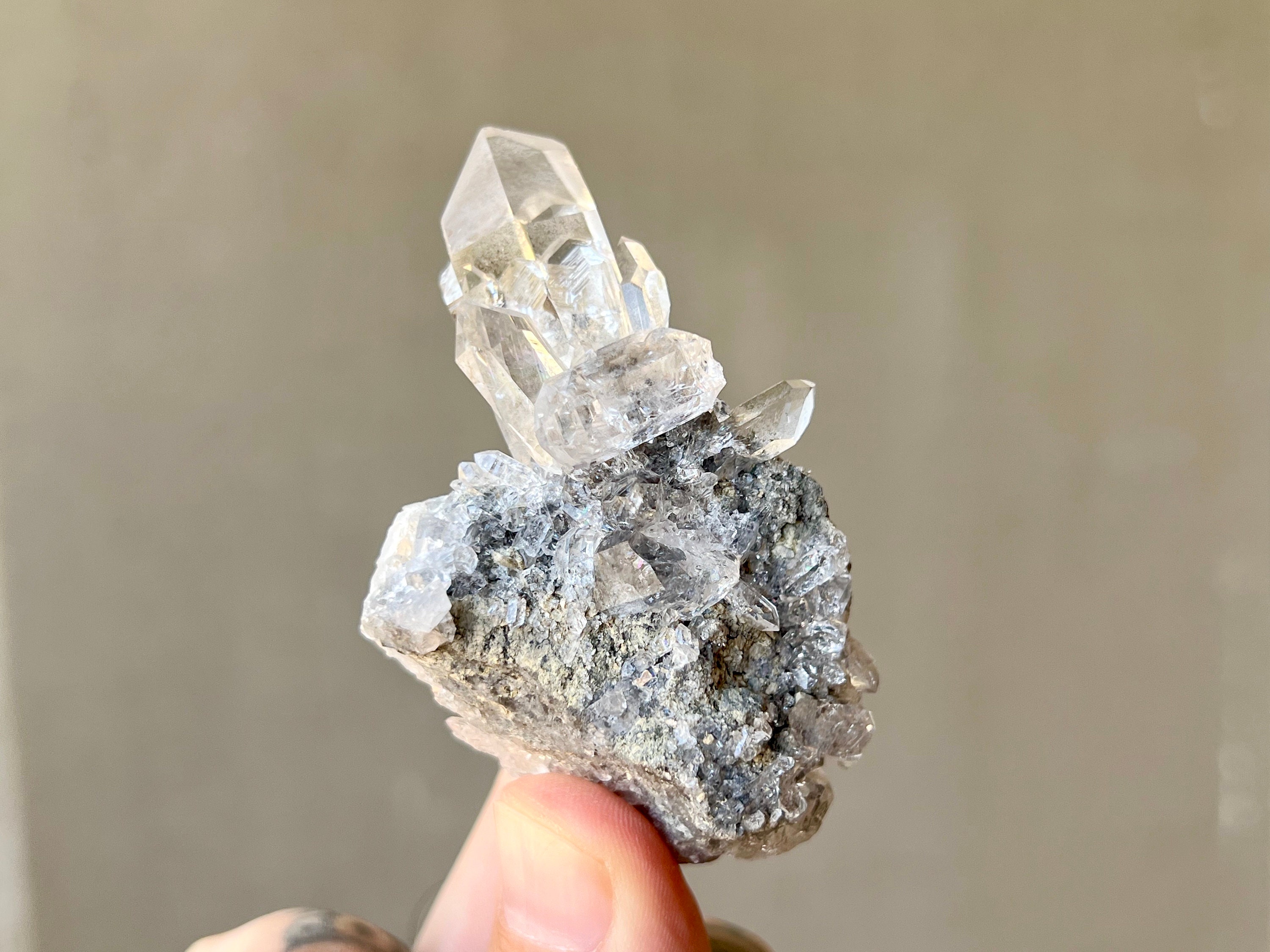 Starbrary Quartz Crystal with Rainbows, Old Find, Water Clear Quartz