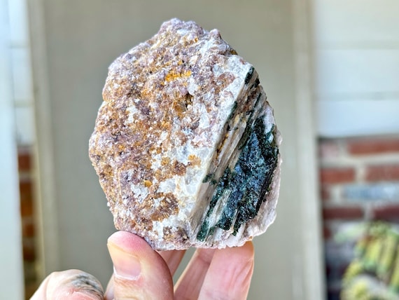 Unicorn Stone Quartz from Aricanga Mine, Purple Lepidolite and Green Tourmaline, 403g, Minas Gerais, Brazil W649