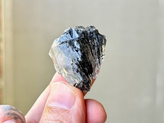 Black Kyanite Quartz, New Rare Find, Quartz with Lustrous Black Kyanite Inclusions for Protection and Detoxification, Brazil P964
