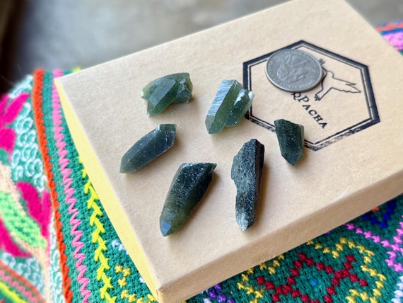 Green Hedenbergite Quartz Lot, 6 pcs, Heart & Root Chakra, Inner Mongolia A279