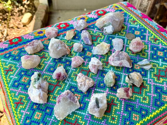 Unicorn Stone Quartz, Green & Pink Tourmaline, 24 pcs (878g), Coronel Murta, Minas Gerais, Brazil WS242