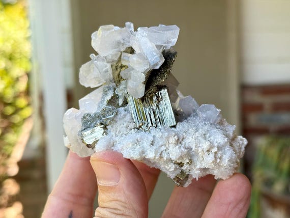 Pyrite with UV Reactive Calcite, Self-Standing & All Natural, 306g, Highest Quality, Protection and Manifestation, Huanzala Mine, Peru X972