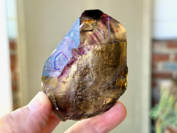 Elestial Smoky Amethyst with Active Enhydro, 138g, New Find, Aracuai, Minas Gerais, Brazil B065