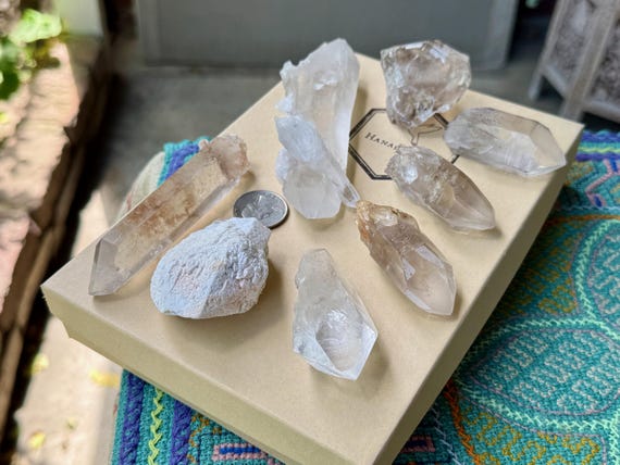 Brazilian Quartz Lot with Laser Quartz, Elestial Quartz, Smoky Lemurian, Atlantean Lovestar Scepter and More, 10 Pieces, WS201