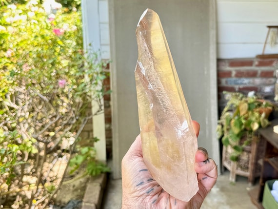 Pink Golden Healer Lemurian, 1.4 Kilo, New Find, Crown Chakra Activation Crystal, Goias, Brazil W225