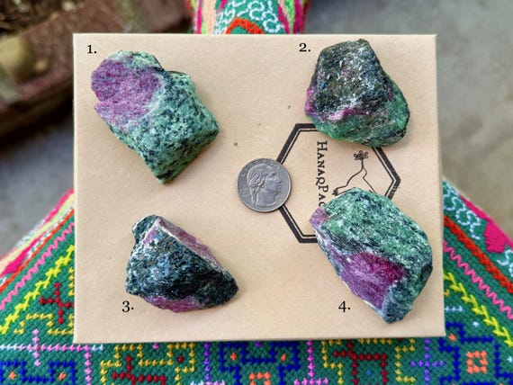 Ruby in Zoisite, Natural & Unpolished, Choose ONE of Four, Heart Chakra, Prosperity and Abundance, India A734