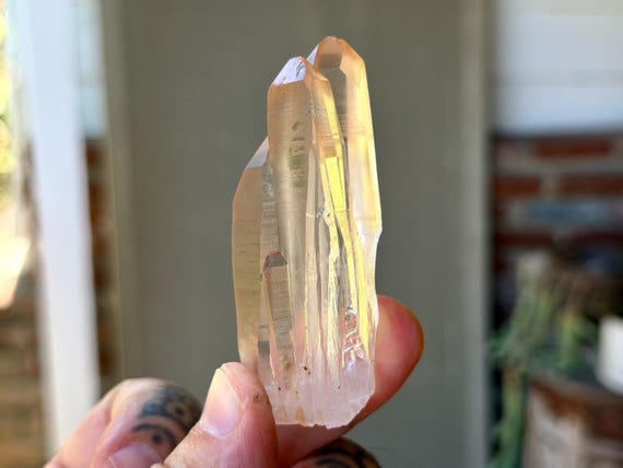 Tangerose Lemurian Quartz, Triplet Formation, 54g, New Find, Sacral Chakra, Minas Gerais, Brazil B231