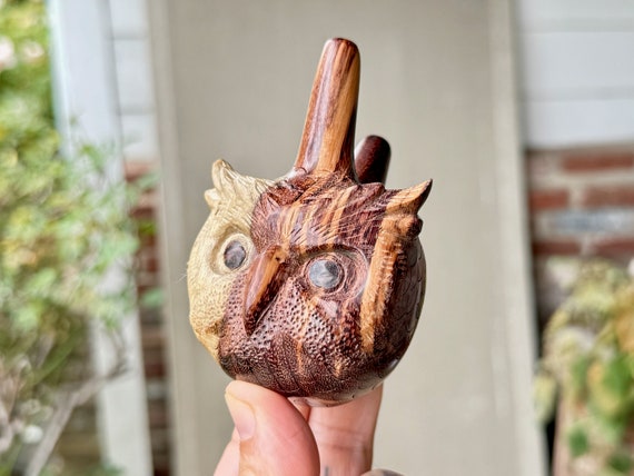 Owl Totem Kuripe, Solid Wood Kuripe, Hand Carved from a Single Piece of Natural Two-Tone Tamarind Wood, Shamanic Applicator Pipe
