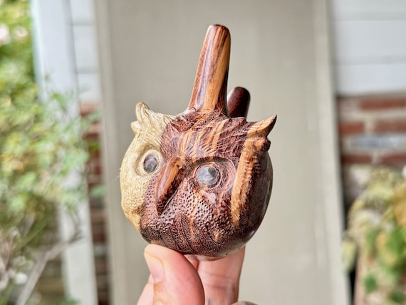 Owl Totem Kuripe, Solid Wood Kuripe, Hand Carved from a Single Piece of Natural Two-Tone Tamarind Wood, Shamanic Applicator Pipe