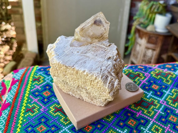 Feldspar with Smoky Quartz, Natural & Self-Standing, 1.4 Kilo, Astral Travel, Self Awareness,  Self-Love, Minas Gerais, Brazil V100