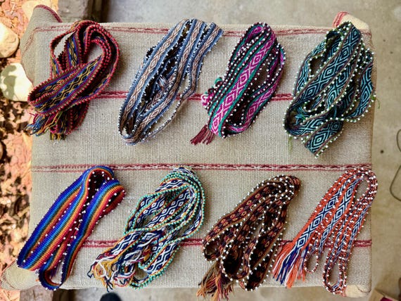 Watana Ties, Traditional Despacho Tie for Mesa, Large Size, Andean Beaded Bracelet/Hatband, Handmade in Chawaytiri, Peru