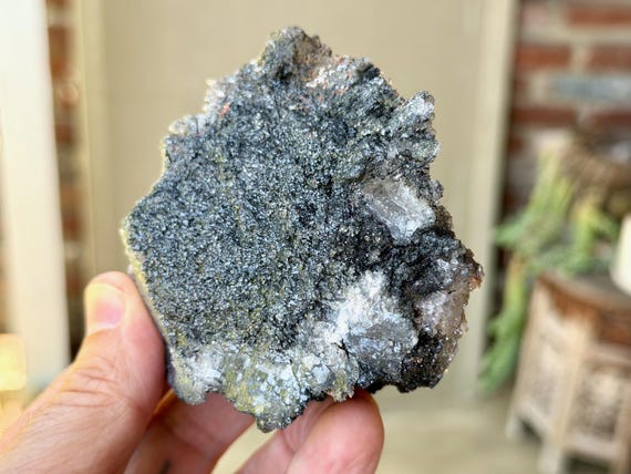 Himalayan Samadhi Quartz with Black Tourmaline, Self-Standing, 308g, High Altitude Crystal, India V552