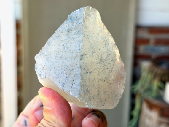 Citrine with Blue Tourmaline, 185g, Old Find, Channeling & Mediumship, Jenipapo, Minas Gerais, Brazil V659