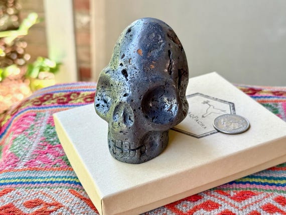 Extraterrestrial Skull from Peru, Hand Carved from Alleged Meteoric Rock, Incan Alien Skull by Artist Ruben Layme