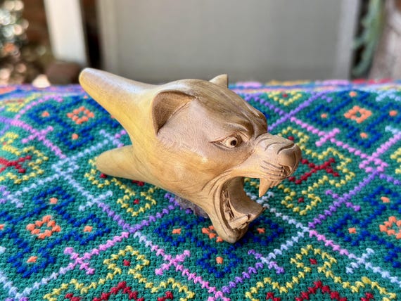 Jaguar Kuripe, Hand Carved Teak Wood Kuripe, Traditional Shamanic Applicator Pipe