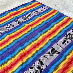 Peruvian Manta Cloth, Vibrant Rainbow Colors, 23&quot; x 25&quot;, Handwoven Andean Mesa Cloth for Shamanic Ceremony, Made in Chawaytiri