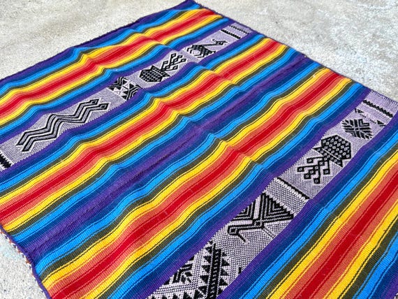 Peruvian Manta Cloth, Vibrant Rainbow Colors, 23" x 25", Handwoven Andean Mesa Cloth for Shamanic Ceremony, Made in Chawaytiri