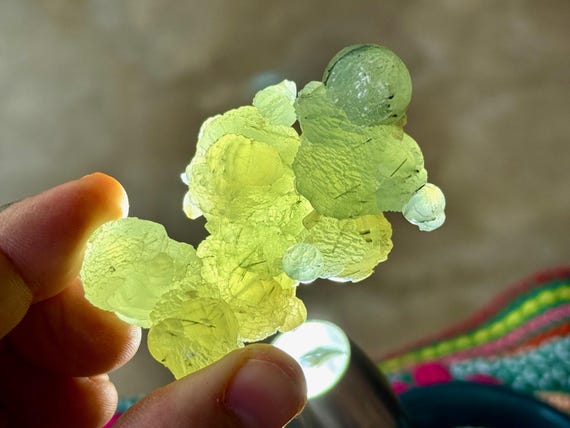 Prehnite with Green Epidote & Stillbite, 74g, Old Find, Natural Botryoidal Formation, Lucid Dreaming, Extraterrestrial Contact, Mali A055