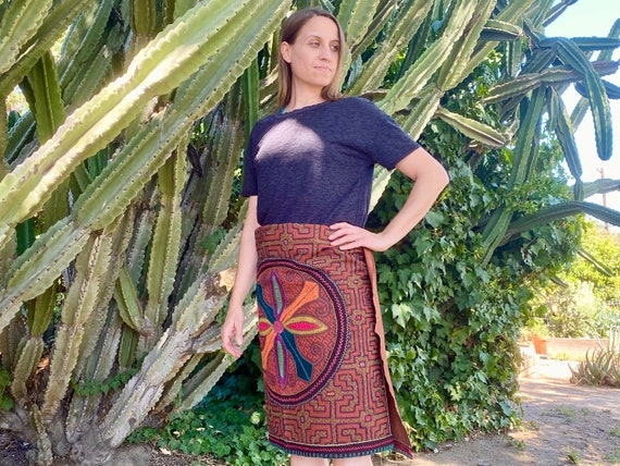 Shipibo Wrap Skirt, Large Embroidered Tapestry by Curandera Dolores Mermao, 57" x 25" Large Manta Cloth, Shamanic Altar Cloth