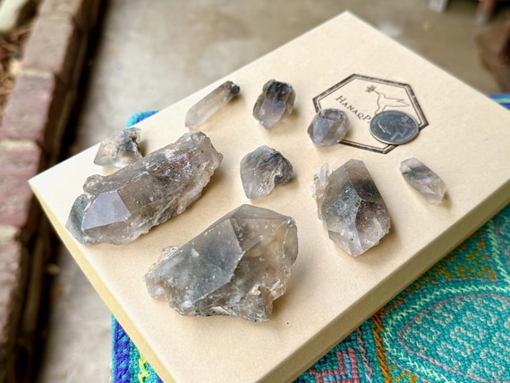 Smoky Quartz Lot with Black Tourmaline Inclusions, 9 Pieces, Grounding & Protection, Root Chakra, Bahia, Brazil WS203