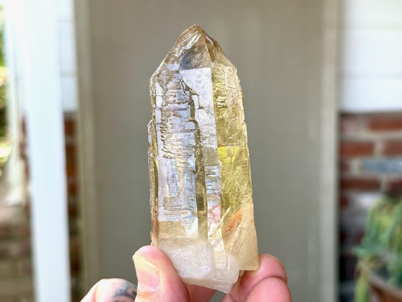 Elestial Citrine with Rainbow, AAA Water Clear with Natural Etchings, 193g, Aracuai, Minas Gerais, Brazil T840