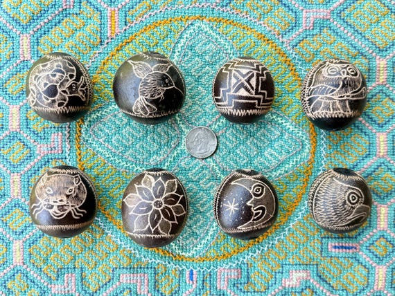 Shaman Rattle, Choice of Snake, Hummingbird, Owl, Jaguar, Flower, Moon or Bird, Traditional Shipibo Gourd Rattle, Egg Shaker Instrument